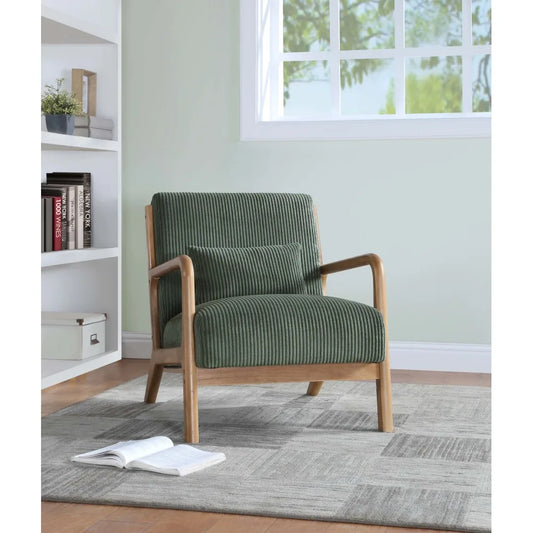 Wooden Lounge Chair with Green Lumbar Cushion