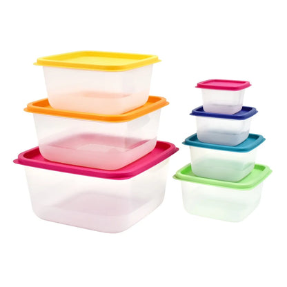 Multicolor Plastic Food Storage Container Set, 14 Colorful Containers