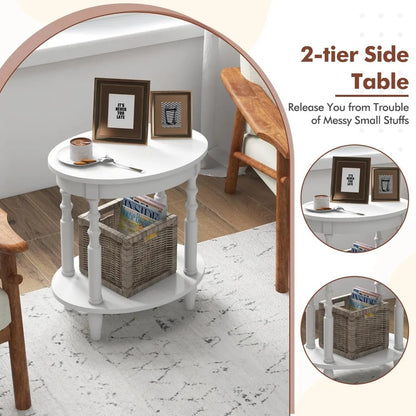Oval End Tables, Set of 2, with Storage Shelf, 2 Color Selections