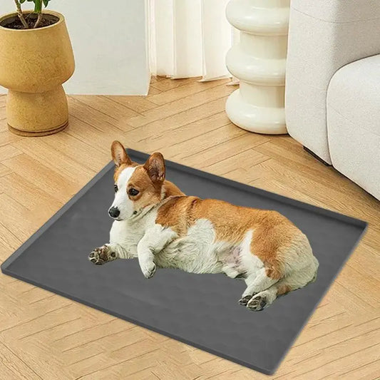 Silicone Water/Food Bowl Mat, Large Dogs/Cats Tray, Waterproof  with Raised Edge