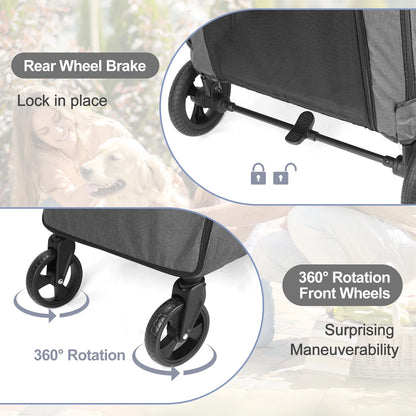 360° Swivel Breathable Pet Stroller-4 Wheels Rotate, Brakes, Height-Adjustable for Medium, Large Dogs