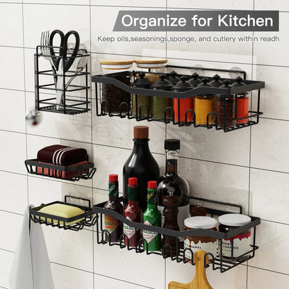 6pcs Stainless Steel Bathroom Organization/Storage Racks, Kitchen Shelves, No Drill Wall Mounted
