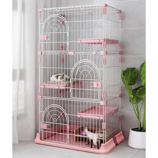 52" Metal Indoor MultiPet Cage with 3 Platforms, 1 Ramp, 3 Doors, Large Pet Playpen, Easy Assembly & Durable Metal