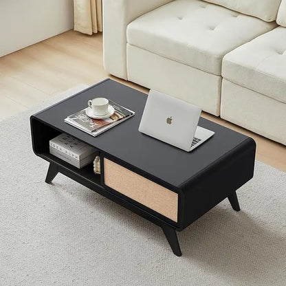 Modern Coffee Table with Sliding Linen Door Panel And Storage