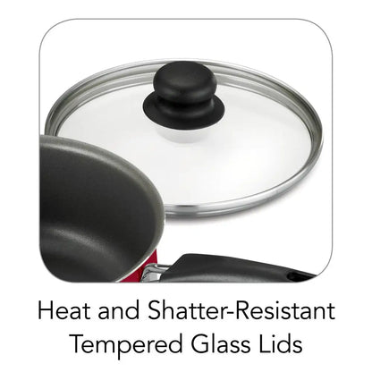 9-Piece Non-Stick Cookware Set with Tempered Glass Lids, Red