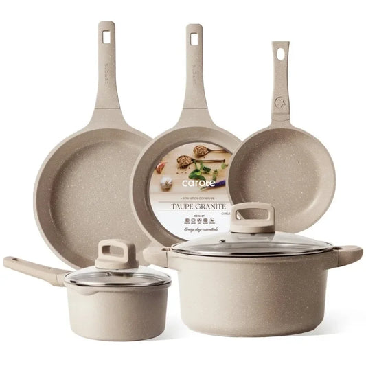7 Piece, Non Stick Cookware Set, Taupe