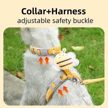 Cat Harness, Leash, Collar Set, Adjustable, Adorable Bee, Double Layer Cat Harness, Small, Medium, Blue, Yellow