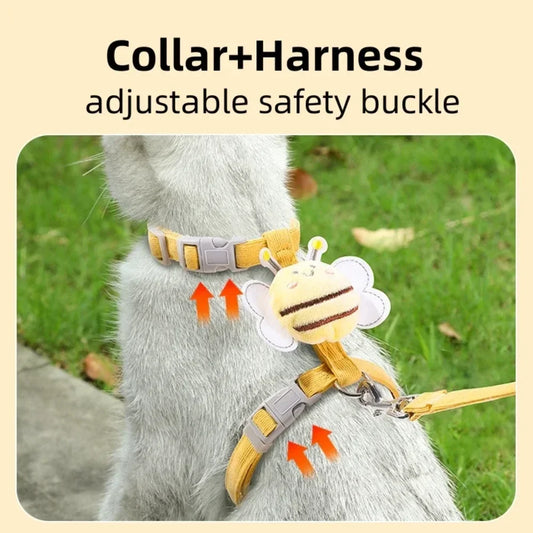 Cat Harness, Leash, Collar Set, Adjustable, Adorable Bee, Double Layer Cat Harness, Small, Medium, Blue, Yellow