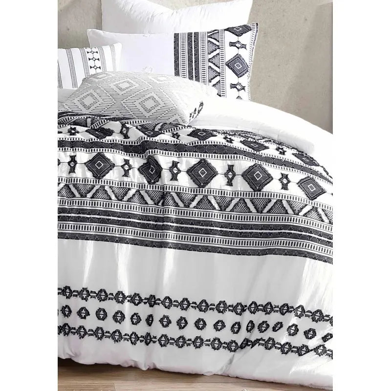 5 pc King Comforter Set, Black/White, 100% Cotton