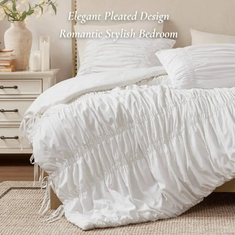 3 PCS King Comforter Set, Elegant Pleated Design