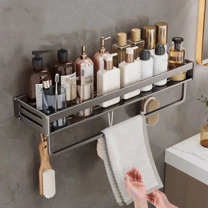 Shower Corner Shelf Without Drilling, Aluminum Bathroom Shelf with Towel Bar, Shampoo Holder, Bathroom Accessories, 3 sizes
