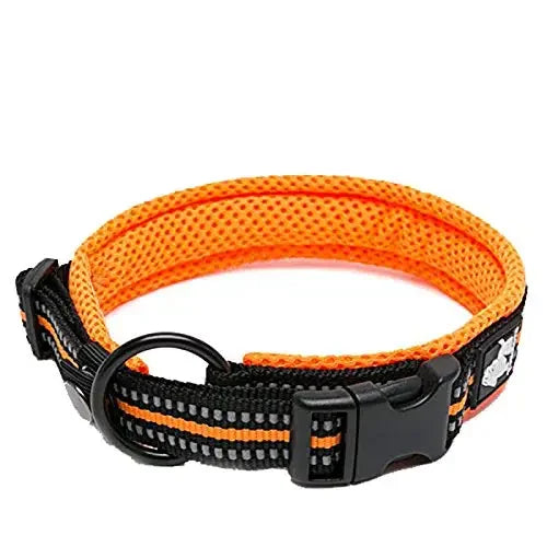 Dog Collar, Nylon Webbing, Adjustable, Padded, Soft, Reflective, Durable, Heavy Duty, Training