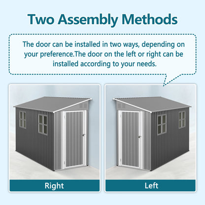 4x10 FT Galvanized Steel Outdoor Shed – Weatherproof, Lockable Storage w/Sloping Roof, Windows