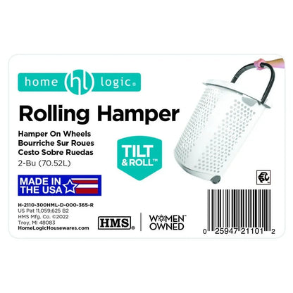 Rolling Laundry Hamper with Pop-up Handle, Plastic 2 Bushel, Wheeled