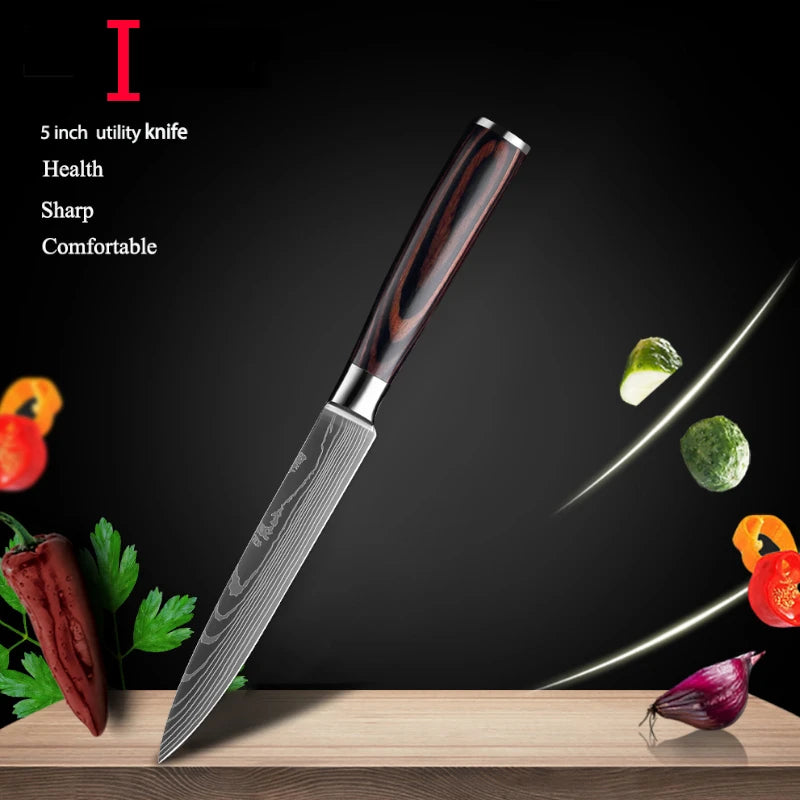 1-10Pcs Chef Knives, Japanese Santoku Kitchen Knives Set, Includes Sharp Cleaver, Slicing Utility Knife , Choice of Sets