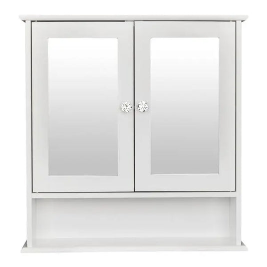 Double Door Mirror, Bathroom Wall Mounted Cabinet with Shelf for Shaver and Cosmetics Storage