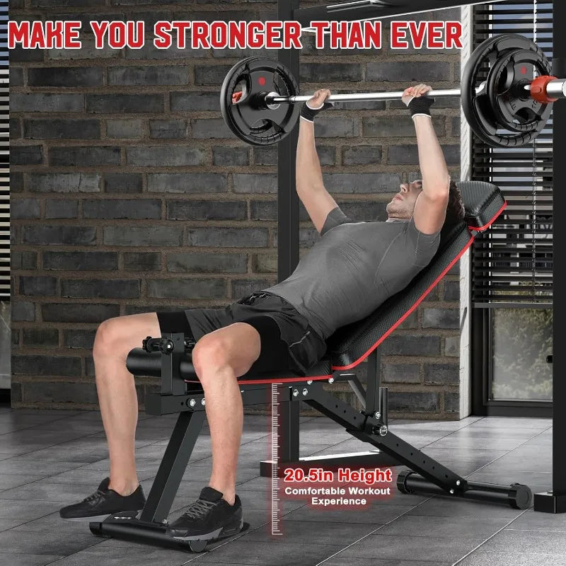 Workout Adjustable Weight Bench with Leg Extension and Leg Curl, Extended Headrest, 900LBS
