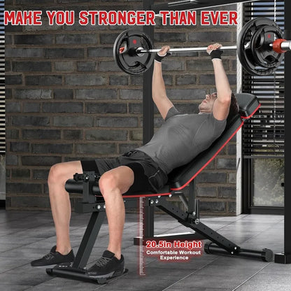 Workout Adjustable Weight Bench with Leg Extension and Leg Curl, Extended Headrest, 900LBS