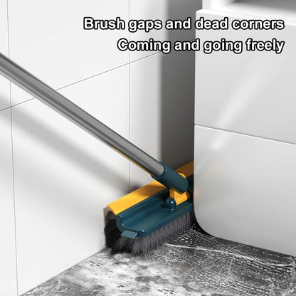 3 in 1 Floor Scrub Brush with Right Angled Bristle & Scraper, Long Handle Grout Brush, Shower Scrubber