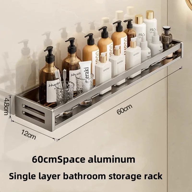 Shower Corner Shelf Without Drilling, Aluminum Bathroom Shelf with Towel Bar, Shampoo Holder, Bathroom Accessories, 3 sizes