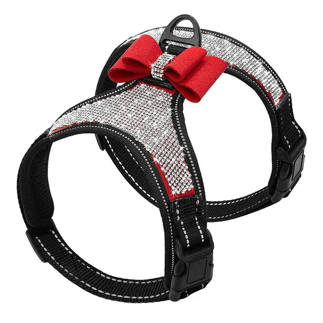 Reflective Dog Harness, Nylon Dog Harness/Vest, Bling, Rhinestone, with a Bow