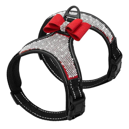 Reflective Dog Harness, Nylon Dog Harness/Vest, Bling, Rhinestone, with a Bow
