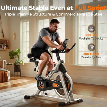 Indoor Cycling Bike, Brake Pad/Magnetic Stationary Bike - with Tablet Mount & Comfortable Seat Cushion