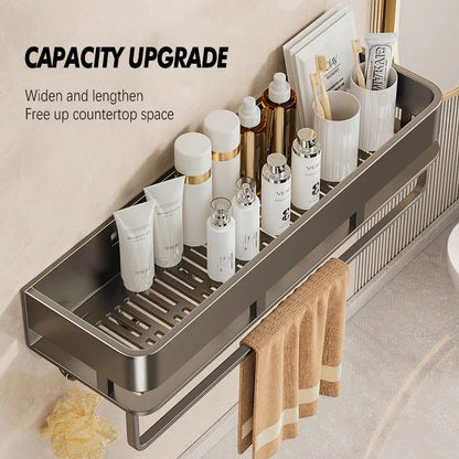 Bathroom Storage Rack, Adhesive Wall Mounted Towel Rack, Bathroom Cosmetics Storage Rack