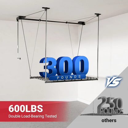 Overhead Garage Storage Rack Lift, 4x4 Ft Heavy-Duty Garage Ceiling Storage Racks, Adjustable Organization System