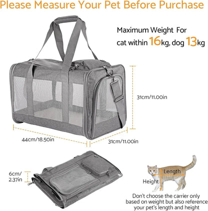 Airline Approved Pet Carrier, Soft Travel Bag with Breathable Honeycomb Board, Removable Support Board for Vet