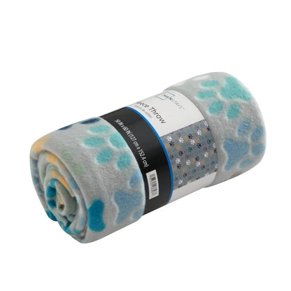 6 Pack Cozy Fleece Throw Blanket -Paw Print, 50 x 60 Inches,  Soft Polyester Machine Washable, Reversible