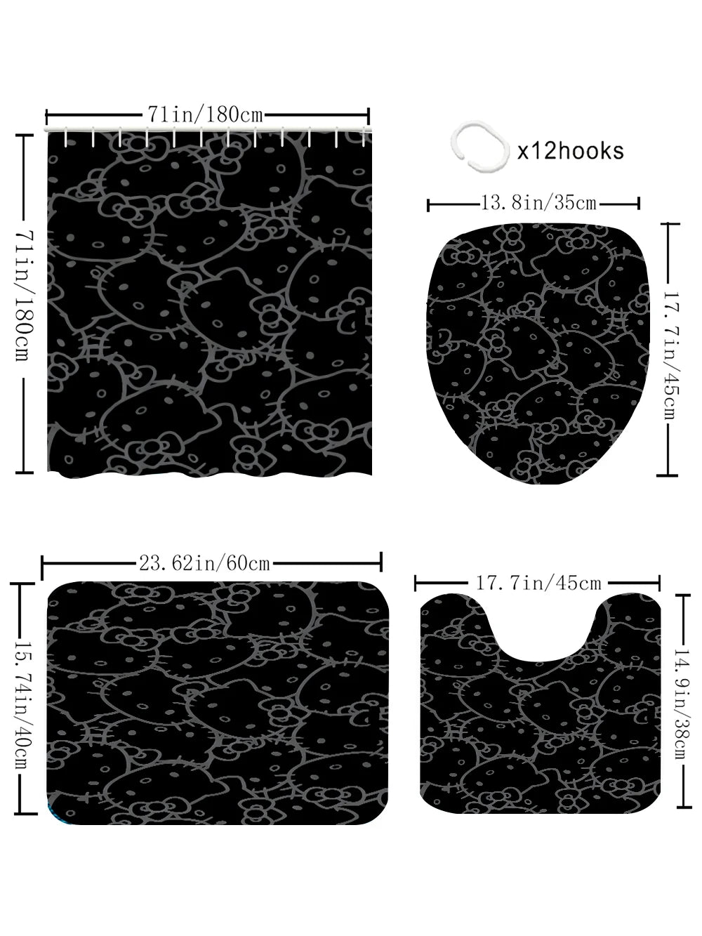 Hello Kitty Bathroom Four-Piece Set - Avant-garde Waterproof Shower Curtain