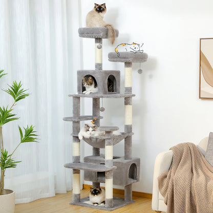 Large Cat Tree and Tower for Indoor Cats With Sisal-Covered Scratching Posts, Spacious Hammock Padded and Cat Toys