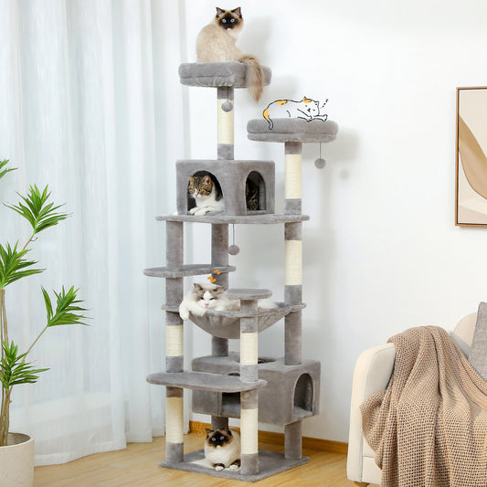 Large Cat Tree and Tower for Indoor Cats With Sisal-Covered Scratching Posts, Spacious Hammock Padded and Cat Toys