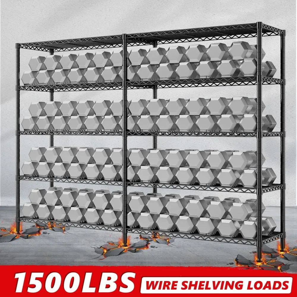 1500LBS Storage Shelves, Metal Shelving Unit, 61.7''W Wire Shelving, 5 Tier, Adjustable Wire Shelves