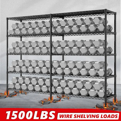 1500LBS Storage Shelves, Metal Shelving Unit, 61.7''W Wire Shelving, 5 Tier, Adjustable Wire Shelves