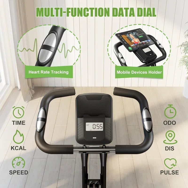 Folding Exercise Bike, 4 in 1 Stationary Magnetic Cycling Bicycle, Upright, Indoor