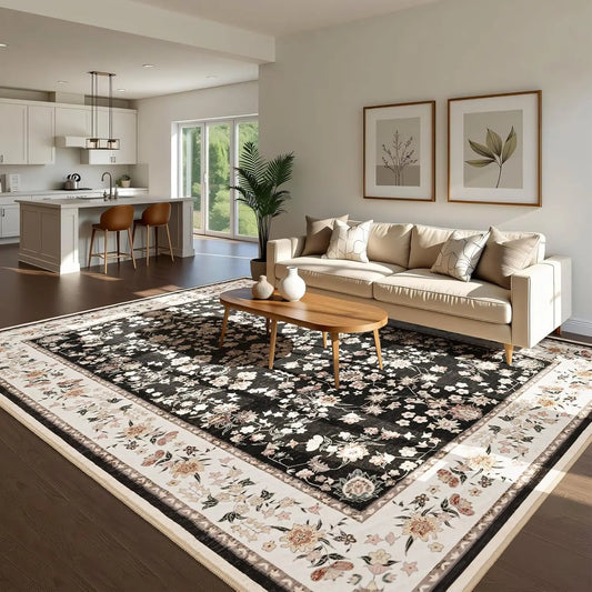 Vintage Floral Print Bedroom, Living Room Rugs Color and Size Selections