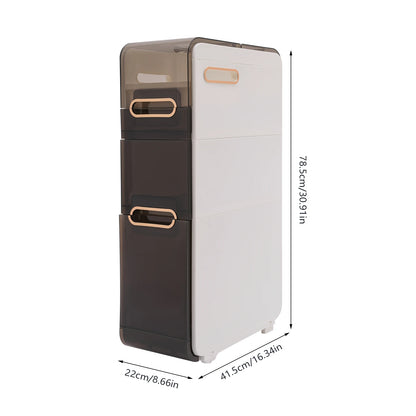 Modern Bathroom Cabinet, PP Toilet Sideboard, Narrow Bathroom Storage Cabinet with 2/3/4 Drawer Storage, Floor Shelf