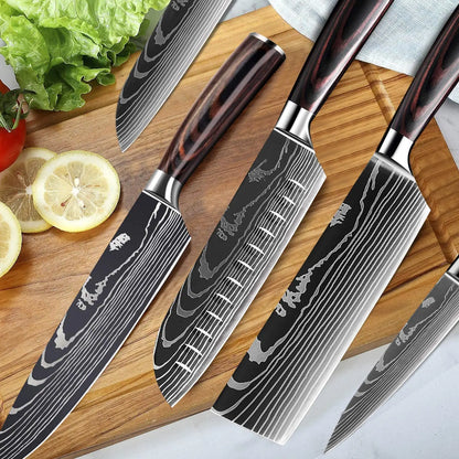 1-10Pcs Chef Knives, Japanese Santoku Kitchen Knives Set, Includes Sharp Cleaver, Slicing Utility Knife , Choice of Sets