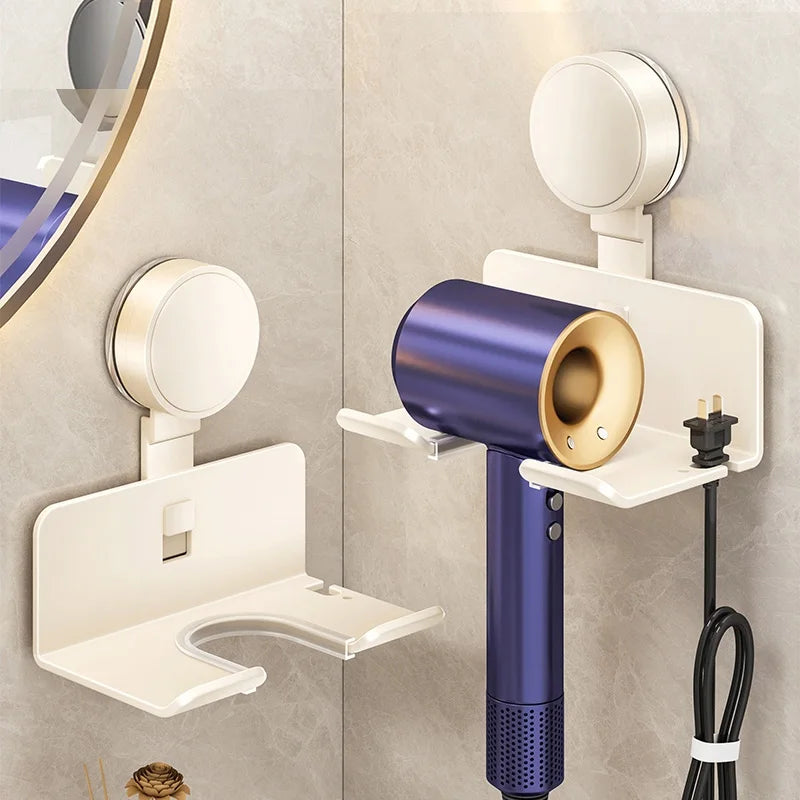 Suction Cup mounted Hair Dryer Holder, Wall Mounted Rack Suction Cup mount for Hairdryer, Stand Cradle, Hand Free Hanger, Bathroom Shelves