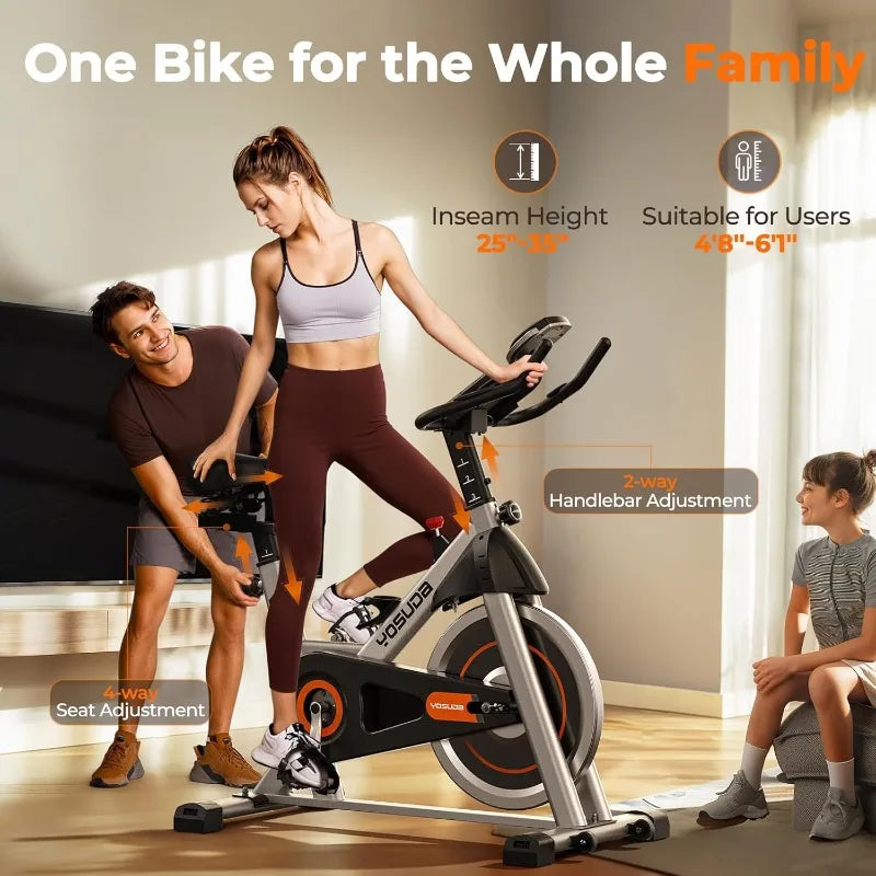 Indoor Cycling Bike, Brake Pad/Magnetic Stationary Bike - with Tablet Mount & Comfortable Seat Cushion
