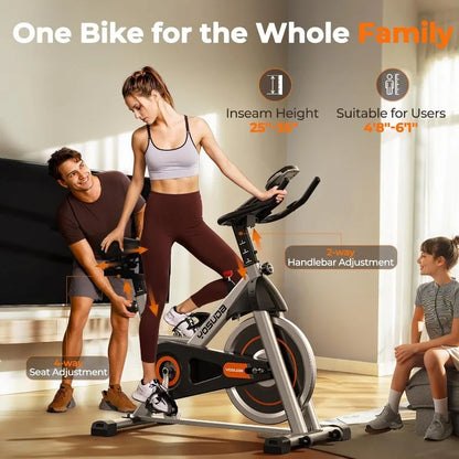 Indoor Cycling Bike, Brake Pad/Magnetic Stationary Bike - with Tablet Mount & Comfortable Seat Cushion