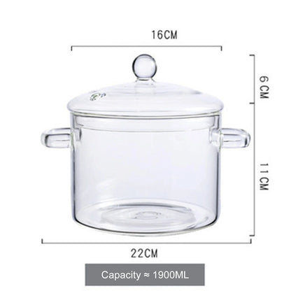 Glass Saucepan with Glass Cover,  2 Pc or 1 Pc Sets