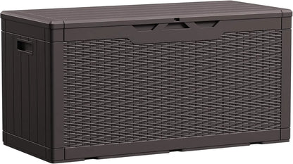 100 Gallon Waterproof Large Resin Deck Box ,Indoor Outdoor, Lockable Storage Container