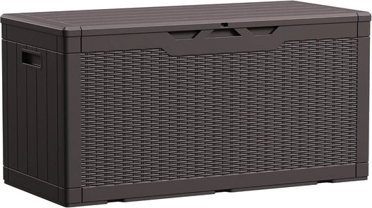 100 Gallon Waterproof Large Resin Deck Box ,Indoor Outdoor, Lockable Storage Container