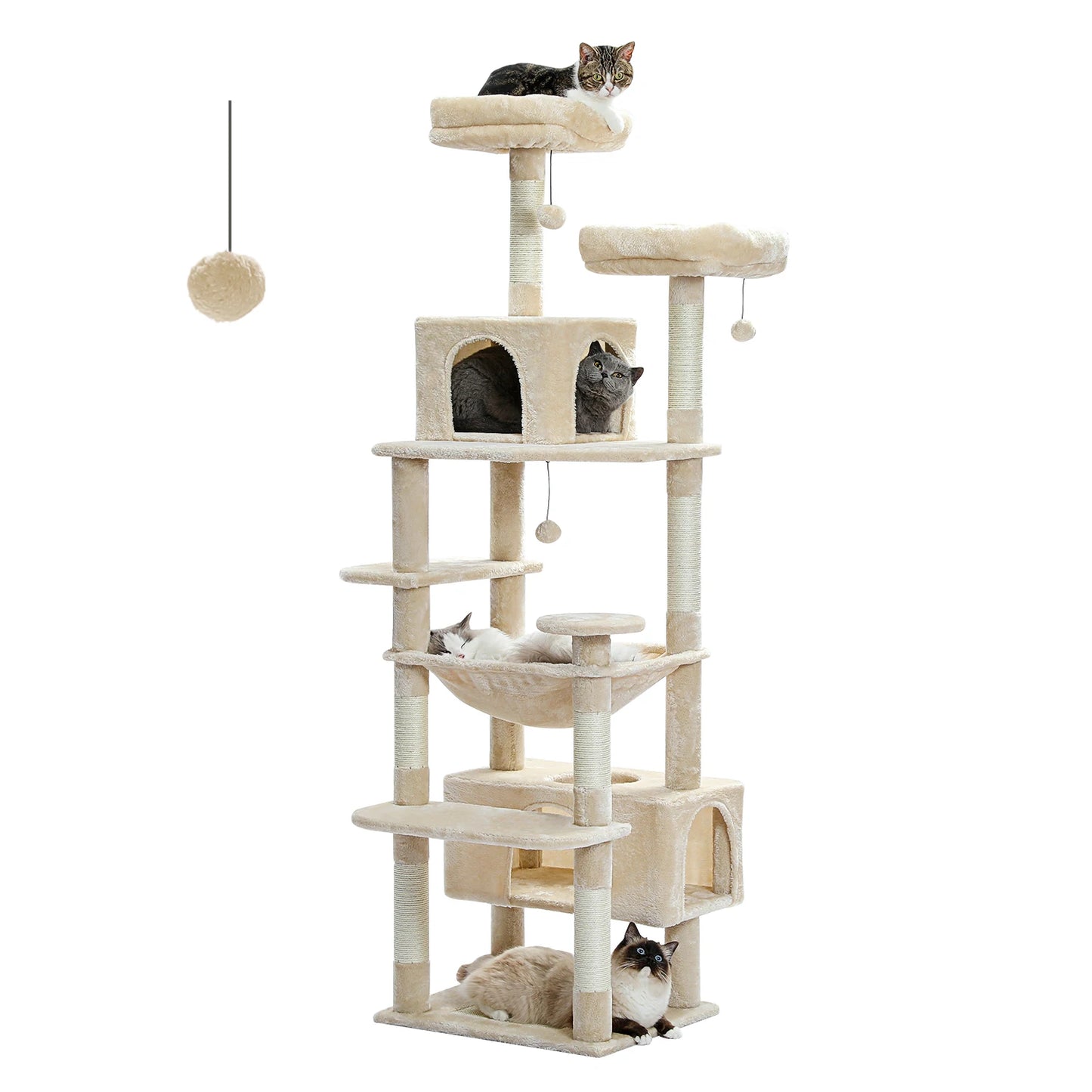 Large Cat Tree and Tower for Indoor Cats With Sisal-Covered Scratching Posts, Spacious Hammock Padded and Cat Toys