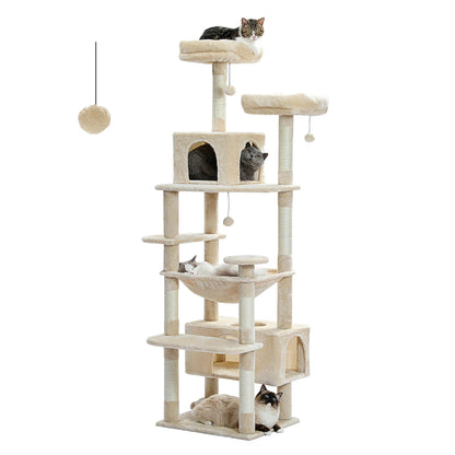 Large Cat Tree and Tower for Indoor Cats With Sisal-Covered Scratching Posts, Spacious Hammock Padded and Cat Toys