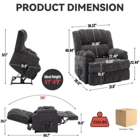 Dual Motor Power Lift Recliner with Lay Flat, Full-Body Vibration & Lumbar Heating
