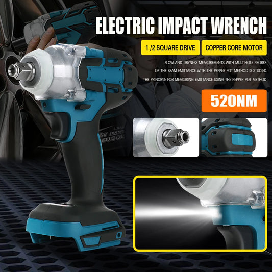 18V Electric Brushless Impact Wrench with Light, Rechargeable, 1/2 inch, Cordless, Battery Not Included, High Power Impact